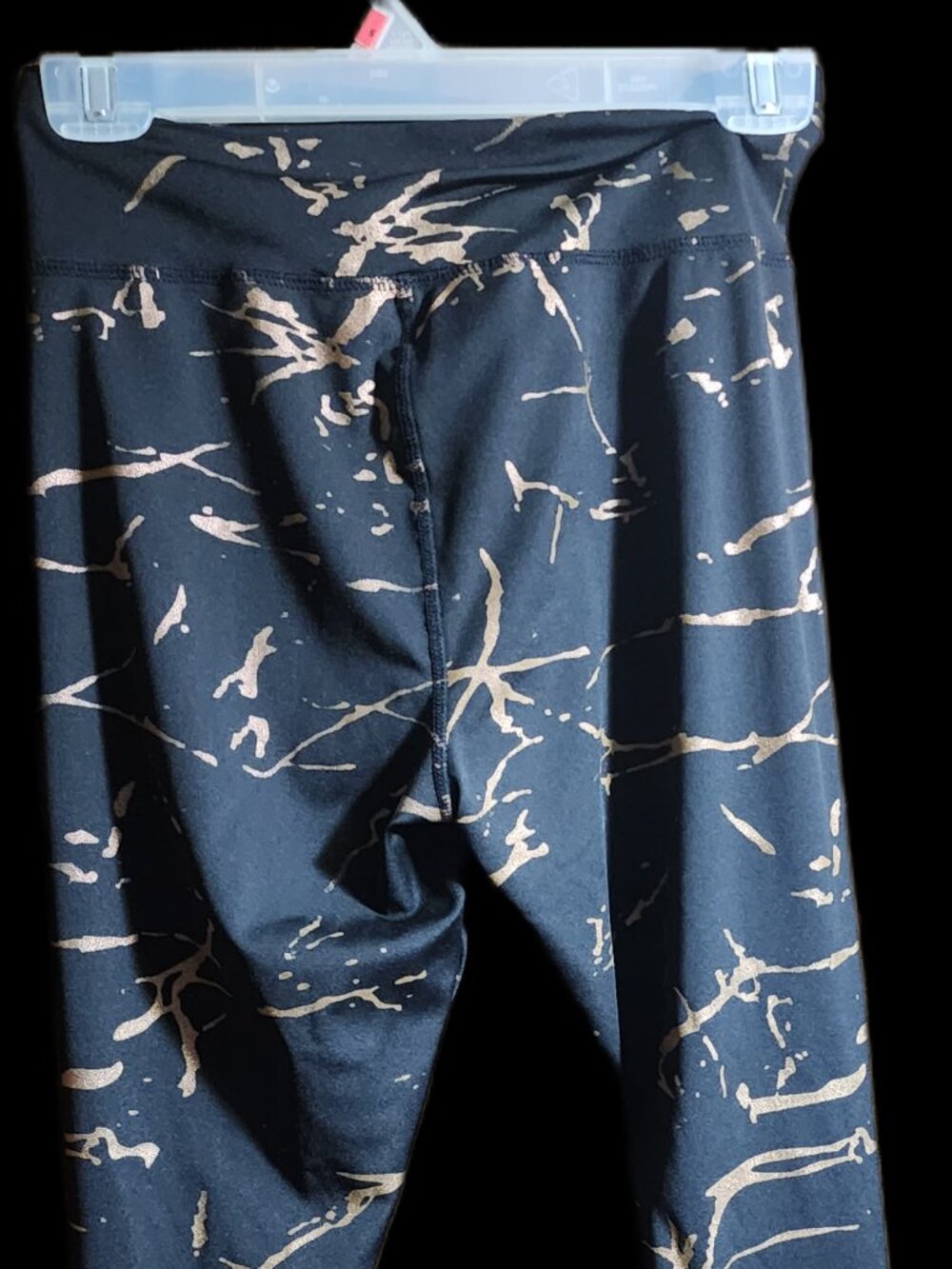 Women's Black & Gold Marble Abstract Print High Waist Twist Front Leggings